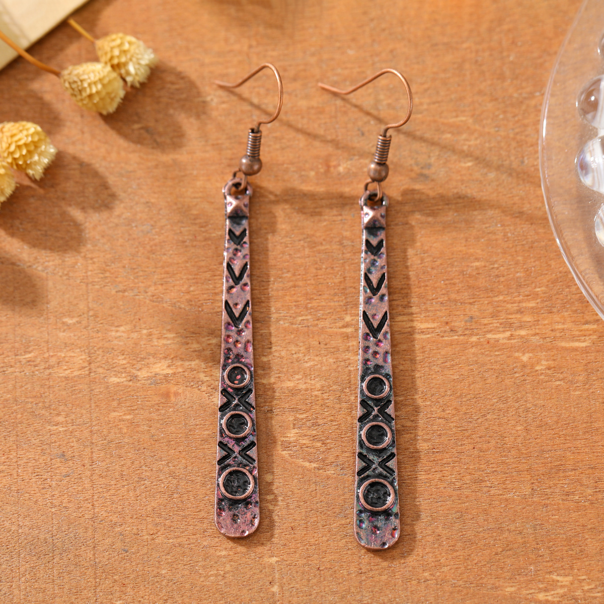TEMU Women's Vintage Distressed Geometric Bar Pendant Earrings - Retro Minimalist Suitable For Daily Wear, Parties, Banquets & Holiday Gifts, Jewelry