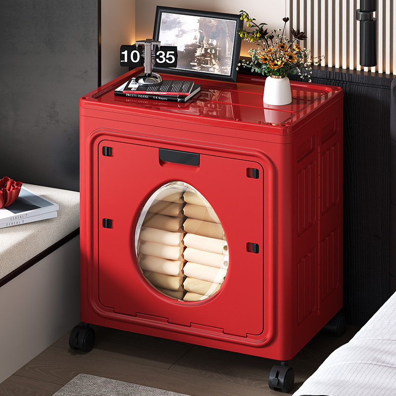 item picture 1pc large capacity clothes storage box extra large household   folding storage cabinet with wheels for seasonal clothing and blankets under bed storage