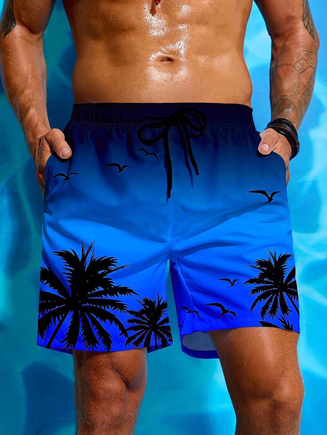 Men'S Tree 3D Printed Beach Shorts, Drawstring Waist Board Swim Trunks, Suitable for Fishing, Basketball, Swimming, And Outdoor Activities
