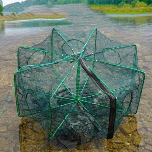 1pc outdoor fishing foldable net fishing gear foldable trap net crab catcher collapsible fan shaped fish catching net bag no power required