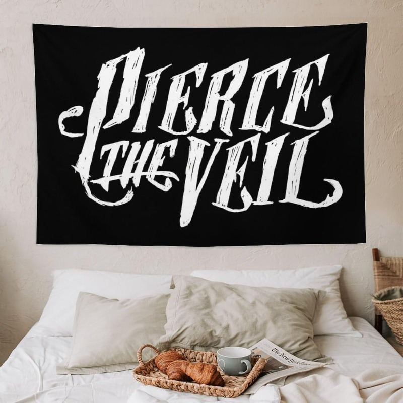 

1pc Pierced Band Rock Band Wall Tapestry, Polyester Woven Music Poster, Black Orientation, No Electricity Needed, Heavyweight 140-160gsm, For Living Room And Dorm Decor With Free Installation Kit