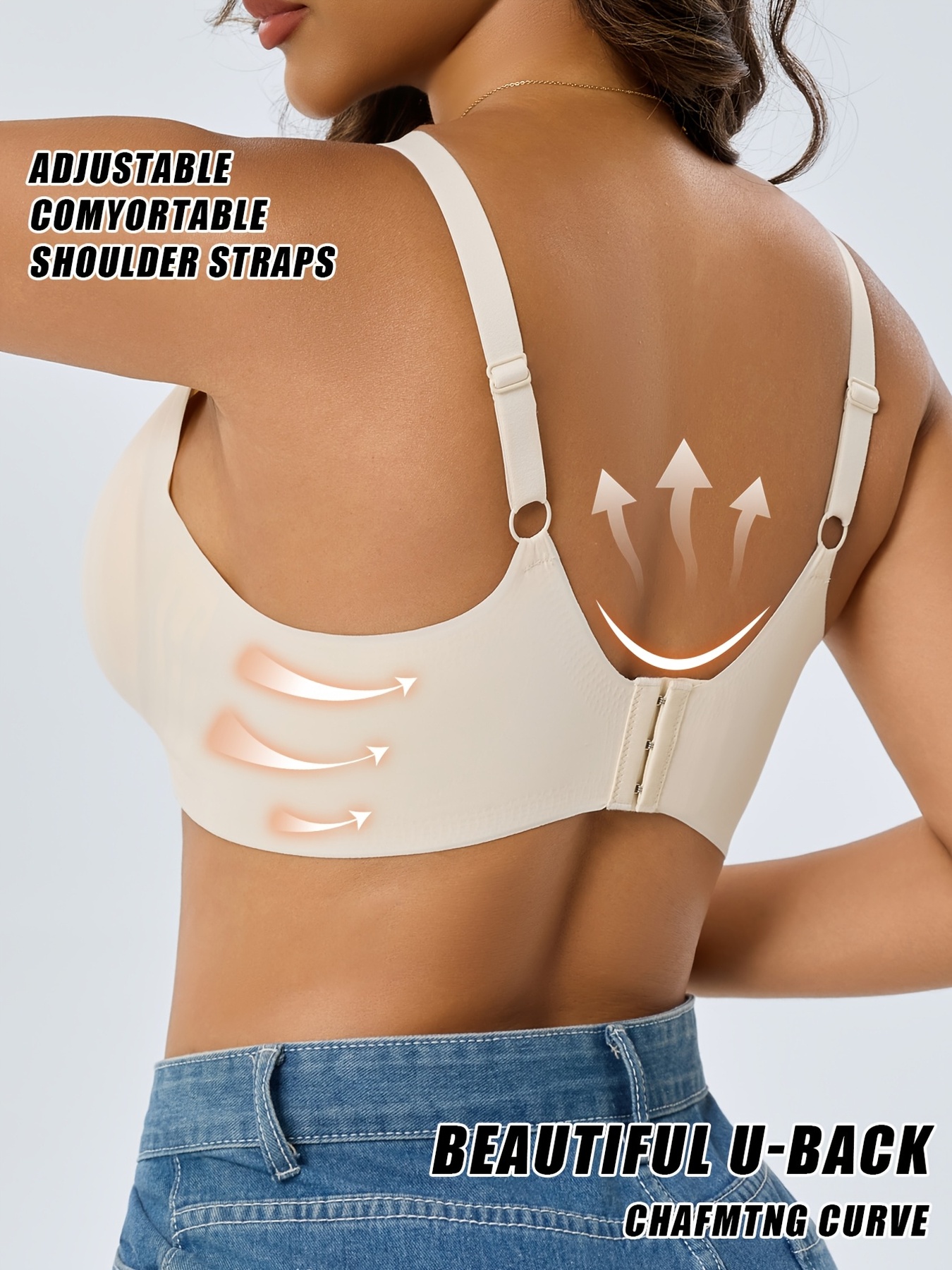 4pcs Women's Seamless Full Coverage V-Neck Bra Set, Comfortable