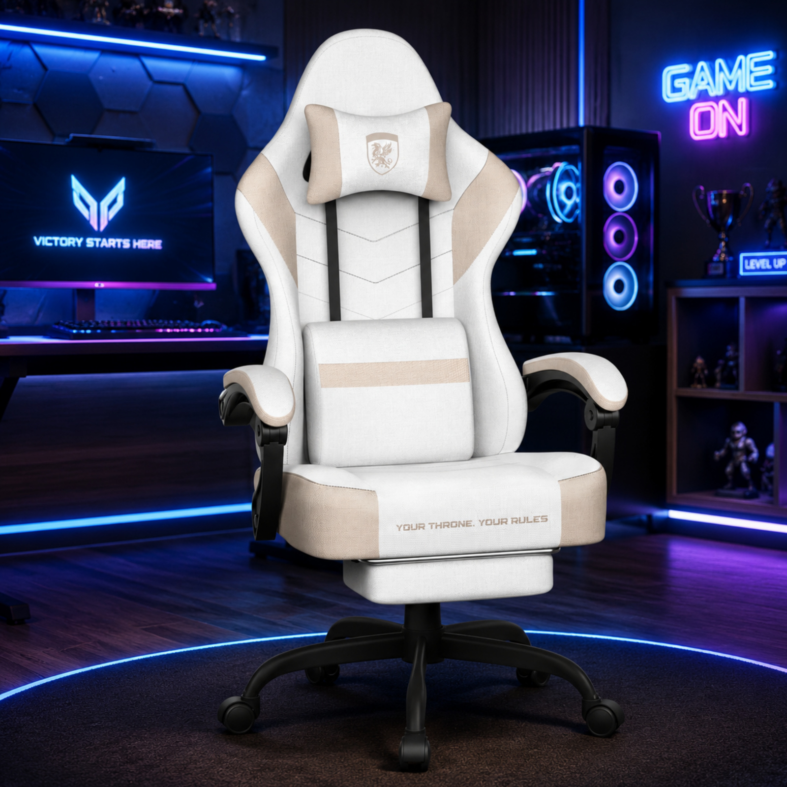 Image of Ergonomic Gaming Chair With Footrest And Lumbar Support, Backrest Reclines Up To , Height Adjustable Seat, 360 Degree Swivel, Includes Headrest, Ideal For Gaming And Home Office, In Multiple Colors