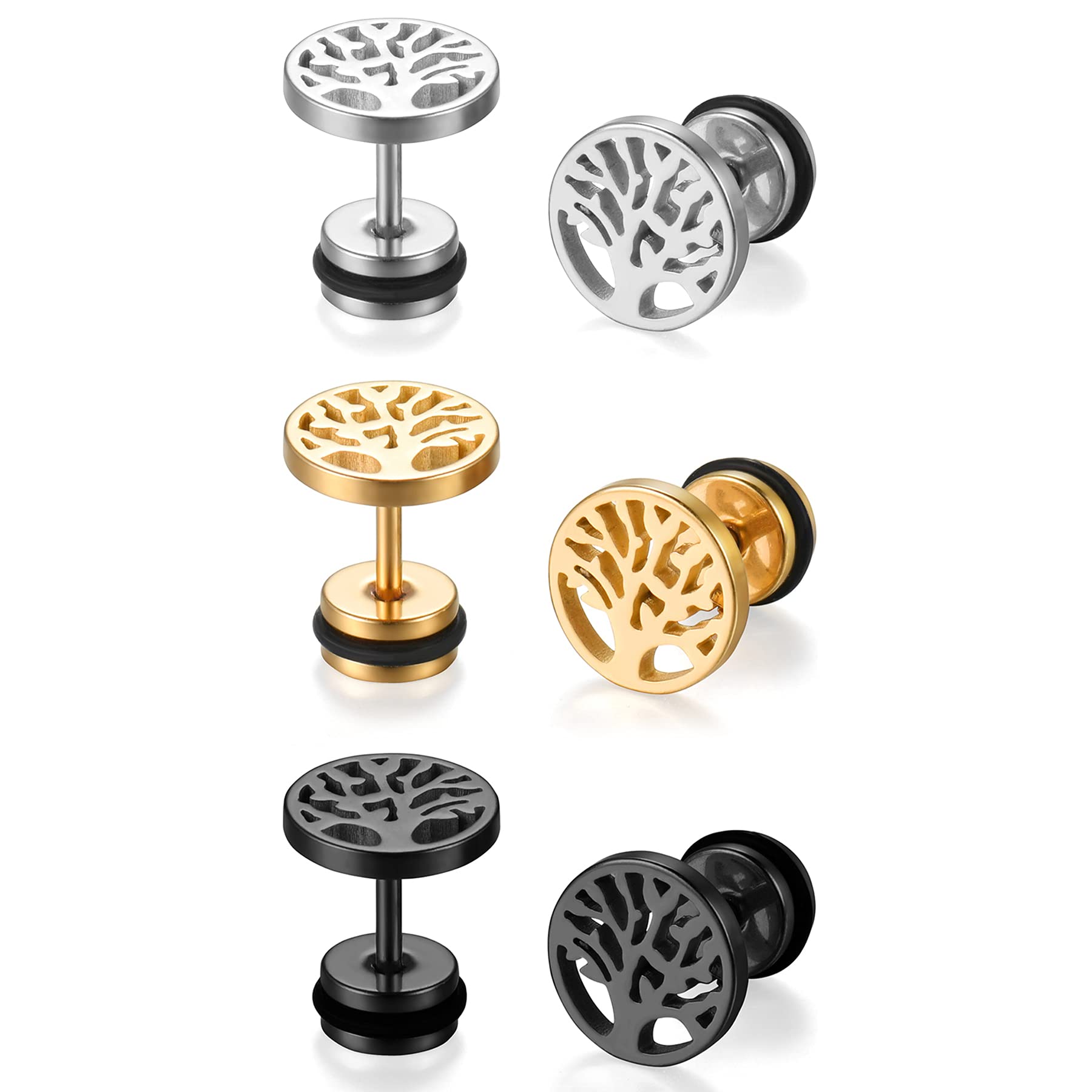   men s womens stud earrings 9mm stainless steel tree of life ear studs, fashion jewelry, stylish accessories, artistic jewelry, minimalist jewelry,   metal, hypoallergenic material, unisex earrings, small earrings, women s accessories, jewelry lovers 0