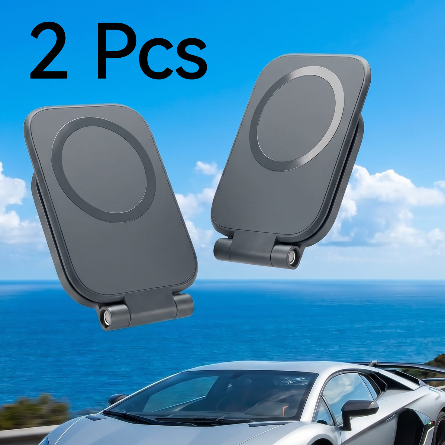 TEMU 2pcs Ultra-thin Magnetic Foldable Car Phone Holder, Adjustable Dashboard Phone Mount, Portable Folding Car Phone Stand For Most Smartphones