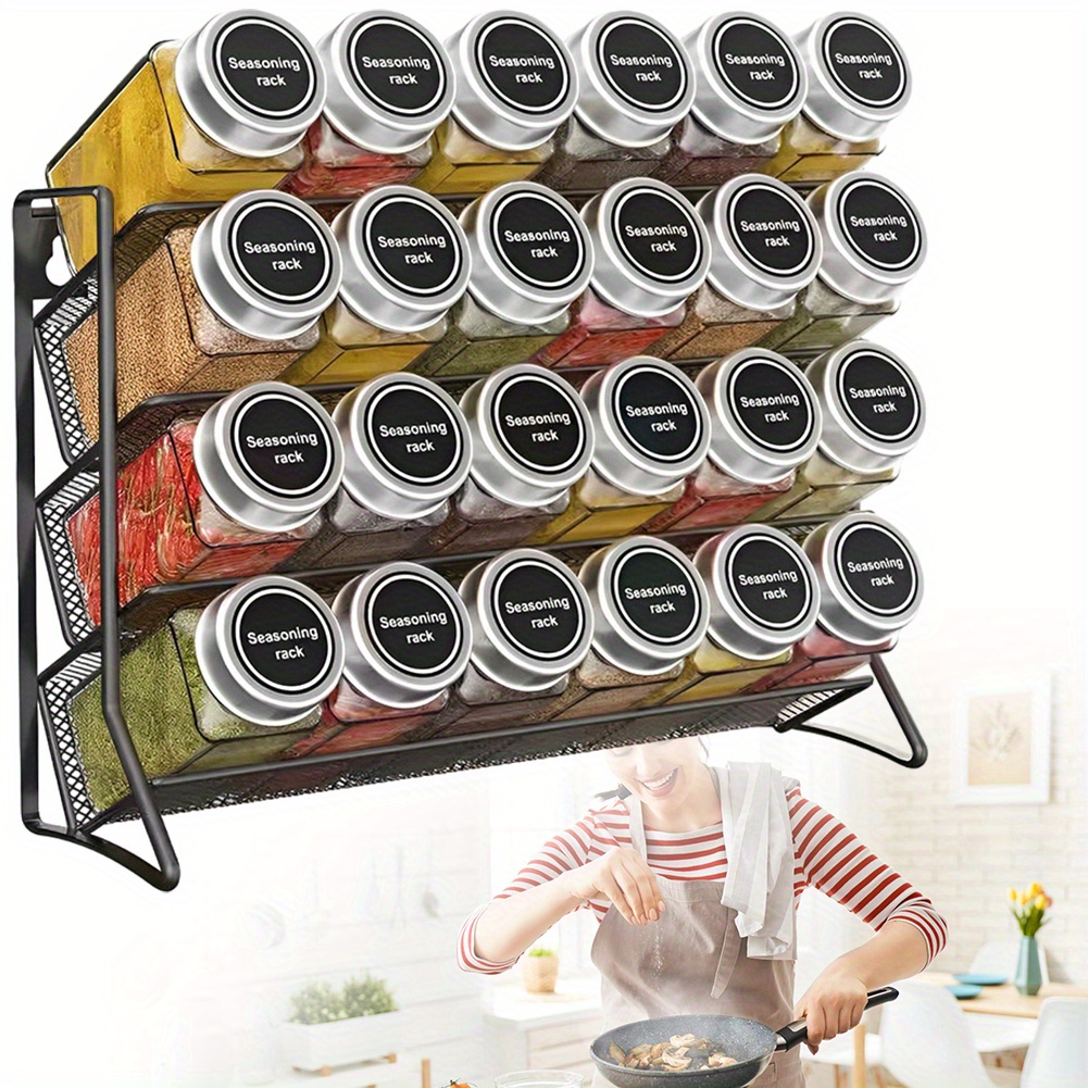 TEMU 4-tier Metal Spice Rack Organizer With Storage For Countertop, Cabinet, And Pantry - Wall-mounted, Powder Coated Finish (spice Bottles Not