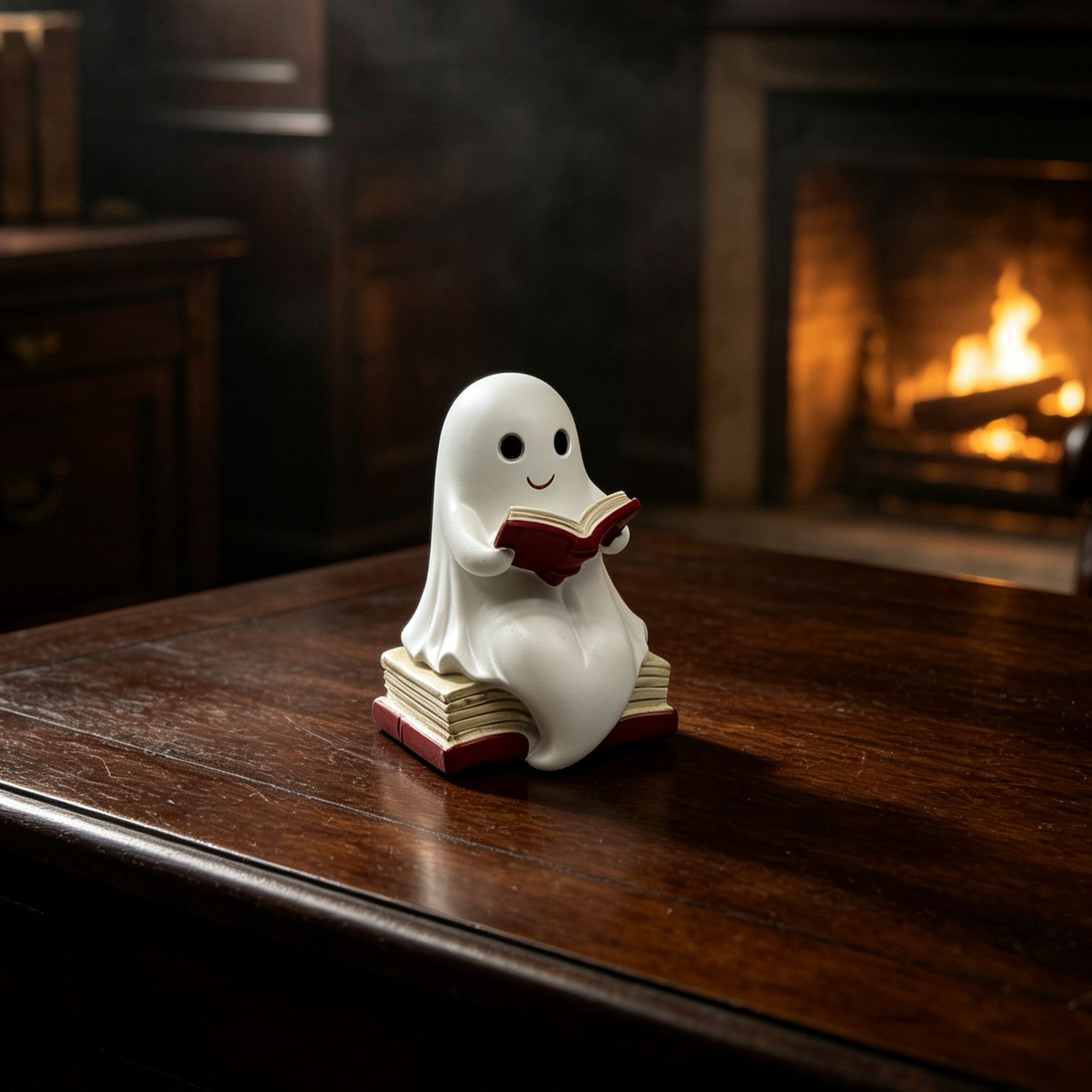 TEMU Cute Reading Resin Figurine, Book Stack Base Statue, Soft Cute Halloween Tabletop Decor, Bedroom Nightstand Shelf Ornament, Sweet Spooky Book
