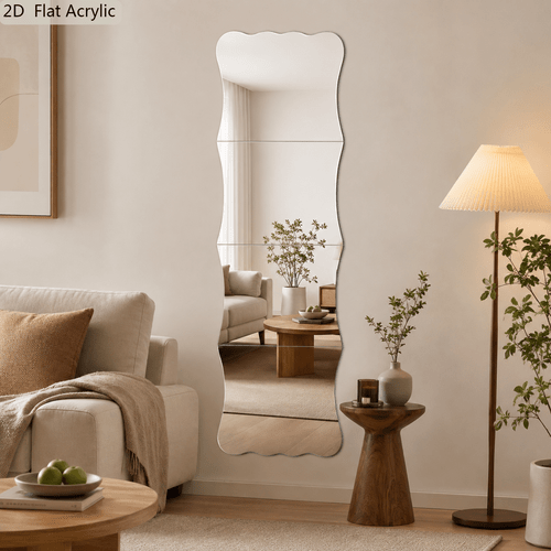 imagen del artículo 2d, 4 piezas de pegatinas de espejo de pared de 20 cm, adorno de espejo autoadhesivo de cuerpo completo ondulado irregular, calcomanía de espejo acrílico, decoración de pared para , dormitorio, entrada, vestidor, regalo de inauguración de casa, 2d