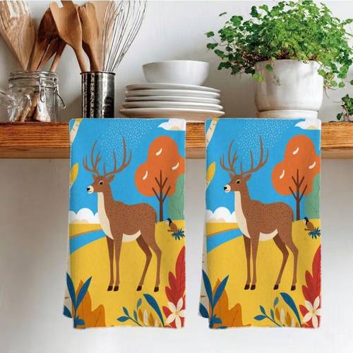 immagine dell'articolo set asciugamani con motivo di natalizie, morbidi asciugamani in poliestere assorbente da appendere, decorazioni per con animali della foresta invernale, regalo stagionale per le feste, decorazioni festive per la casa, forniture per feste di capodanno, elementi per