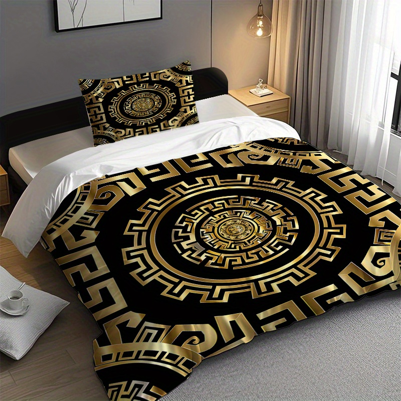 TEMU 2/3pcs Bedding, Black And Golden Textured Pattern 2pcs Bedding Includes 1 Duvet Cover And 2 Pillowcases (pillow Inserts Not Included). The