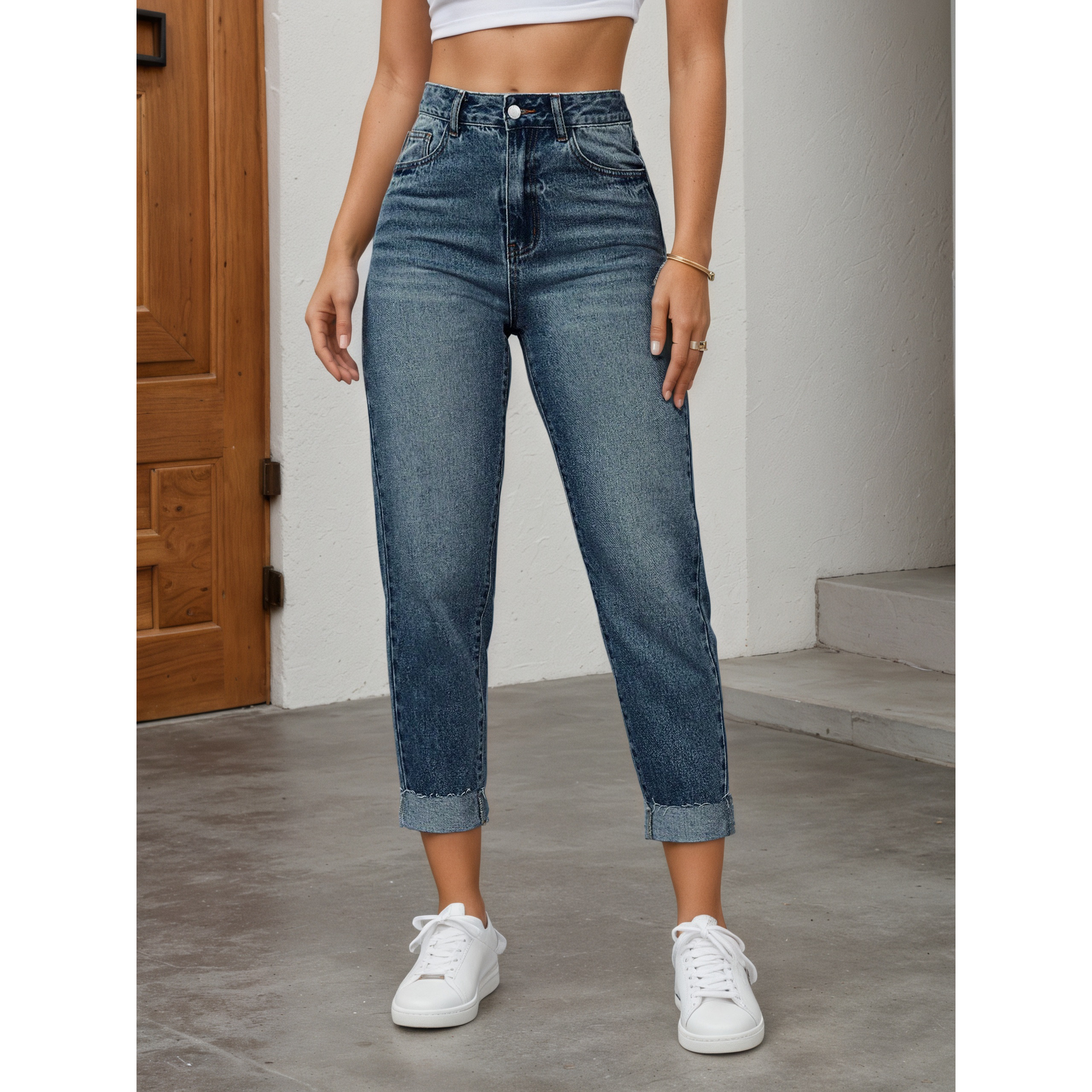 Blugi de damă stil western vintage, cu aspect uzat, elastici, potriviți pentru orice ocazie