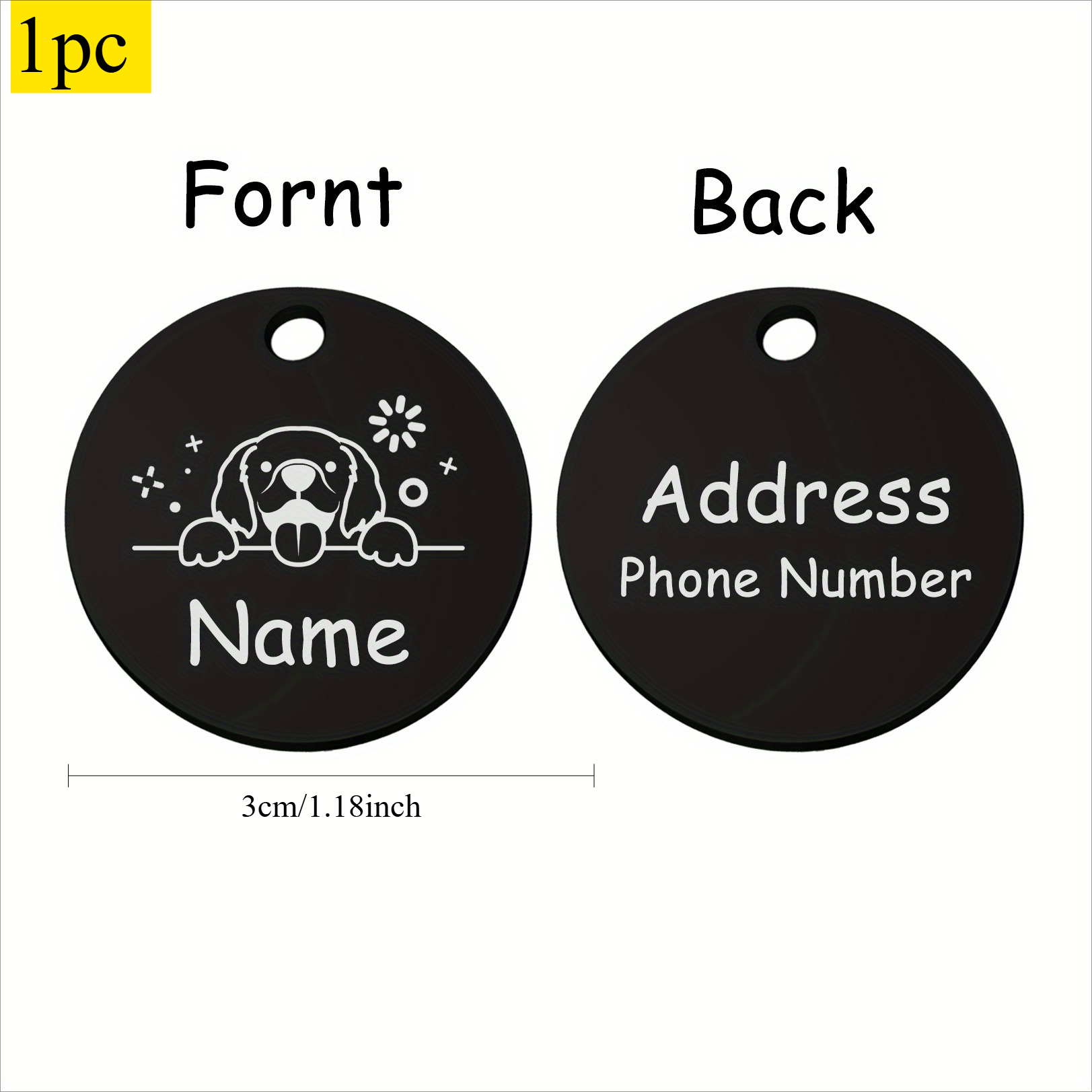 Custom Round Dog Tag with Personalized Information