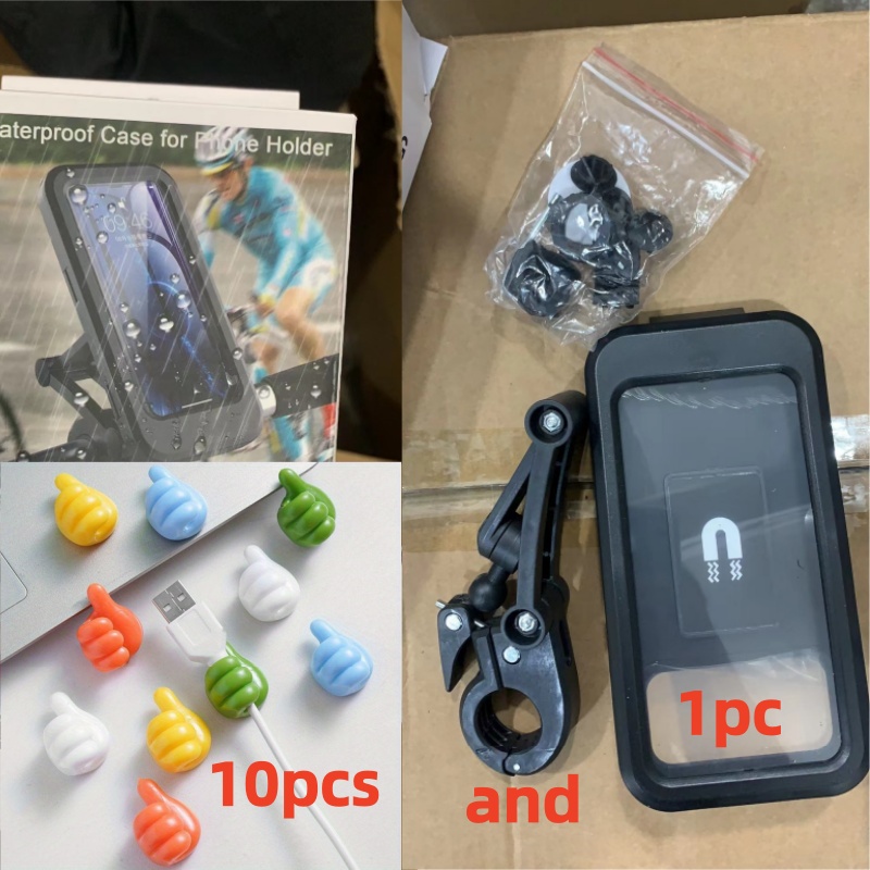 TEMU 1pc Magnetic Abs Phone Mount With 10pcs Thumb Hooks & Rainproof Screen Cover - Telescopic Adjustable Suitable For Bicycles, Motorcycles, -bikes,