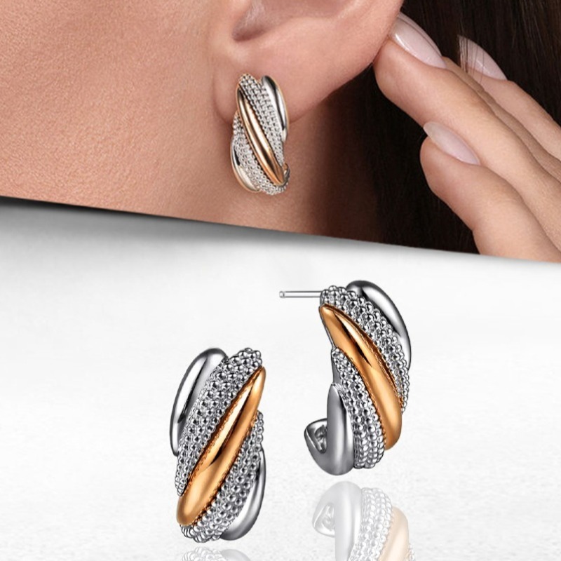 Women's Luxury Two-Tone Ball Ear Studs, K Plated
