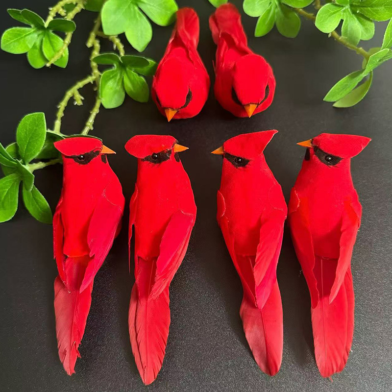 3 piezas Pájaros Cardenales Rojos Artificiales de Aspecto Realista - Adornos Colgantes de Poliuretano Vibrantes para Decoración de Hogar y Jardín, Diseño de Plumas Realistas, Perfectos para Decoraciones de Habitación y Fiestas
