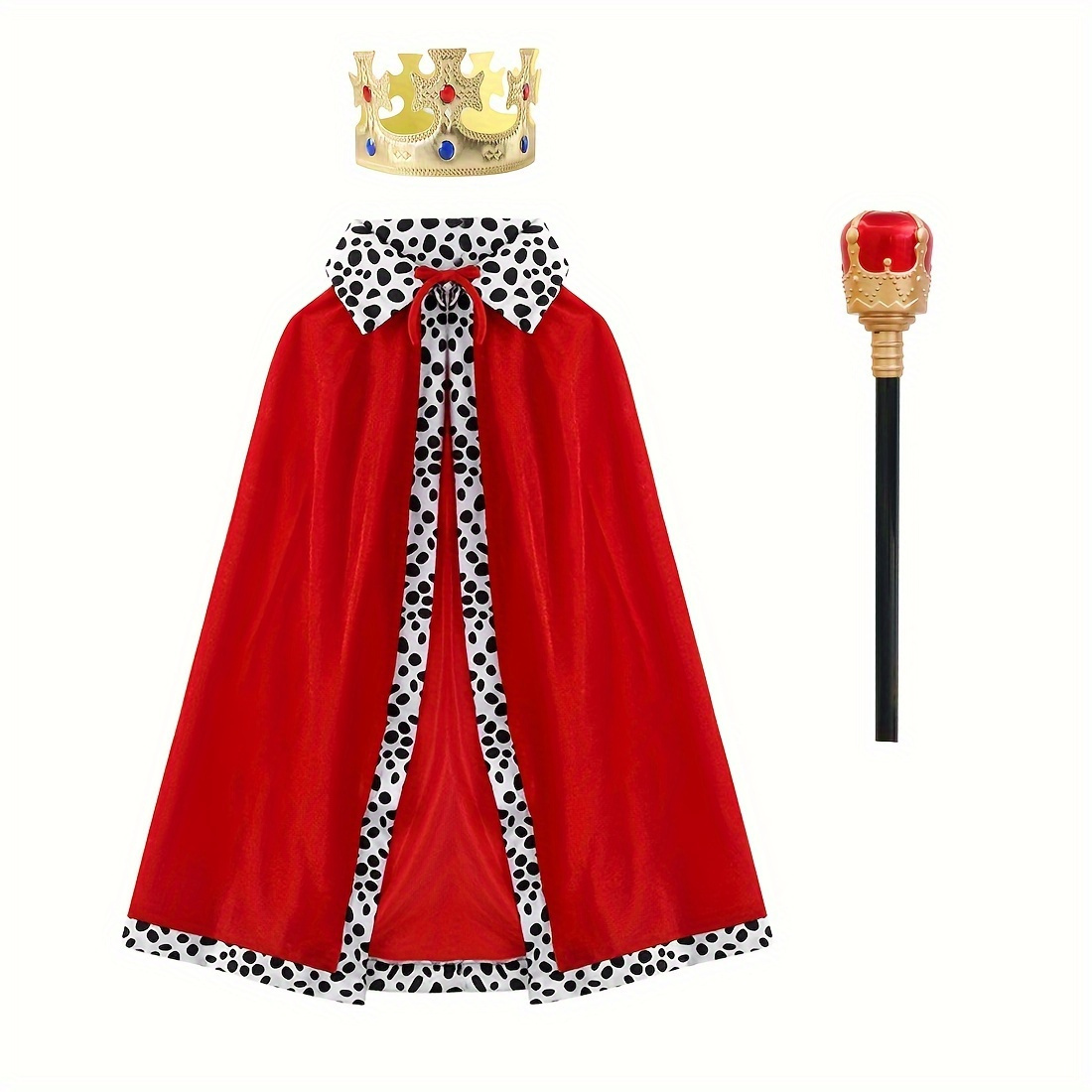 

3pcs Set King And Queen Clothing Suit-stylish Polyester Cloak With Crown And , Neutral Elf Theme Makeup, Suitable For .