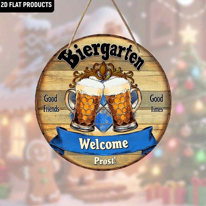 TEMU 2d Flat, 1pc German Beer Garden Oktoberfest Decoration - Vintage Wall Sign With Beer Mug Design, Rustic Reclaimed Wood Suitable For Home, Bar,