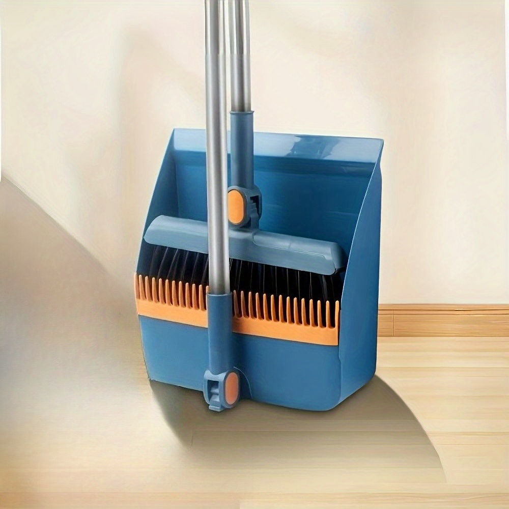 TEMU New 2pcs 3-in-1 Rotatable & Foldable Magnetic Broom Set With Enlarged Thickened Broom For Pet Hair Cleaning (blue/orange/white )