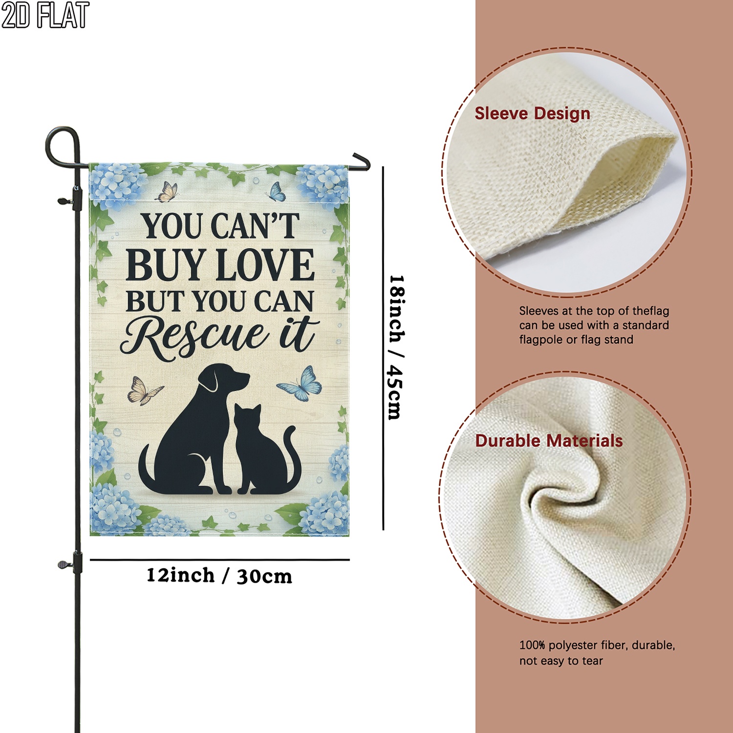 TEMU 2d Flat, 2d Flat 1pc Outdoor Garden Flag Love Floral Blue Green Vertical Double Sided Flag Porch Decoration For Garden Outside Yard Decoration