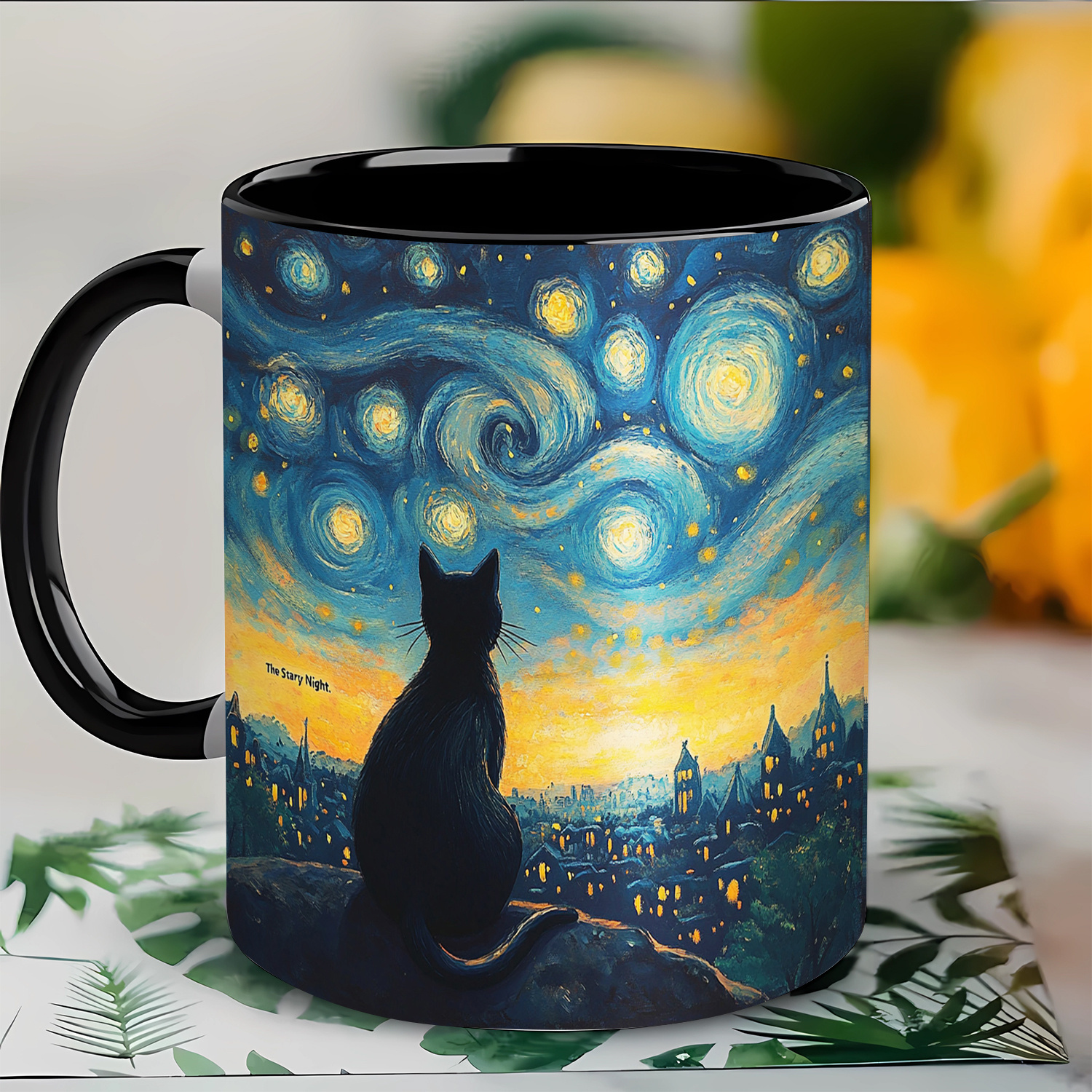 TEMU 1pc Van Starry Coffee Mug - Ceramic Cup With Van 's , Starry Night & Design, Dishwasher, 11oz For Tea/coffee/milk - Artistic Gift For Cat Lovers, S &