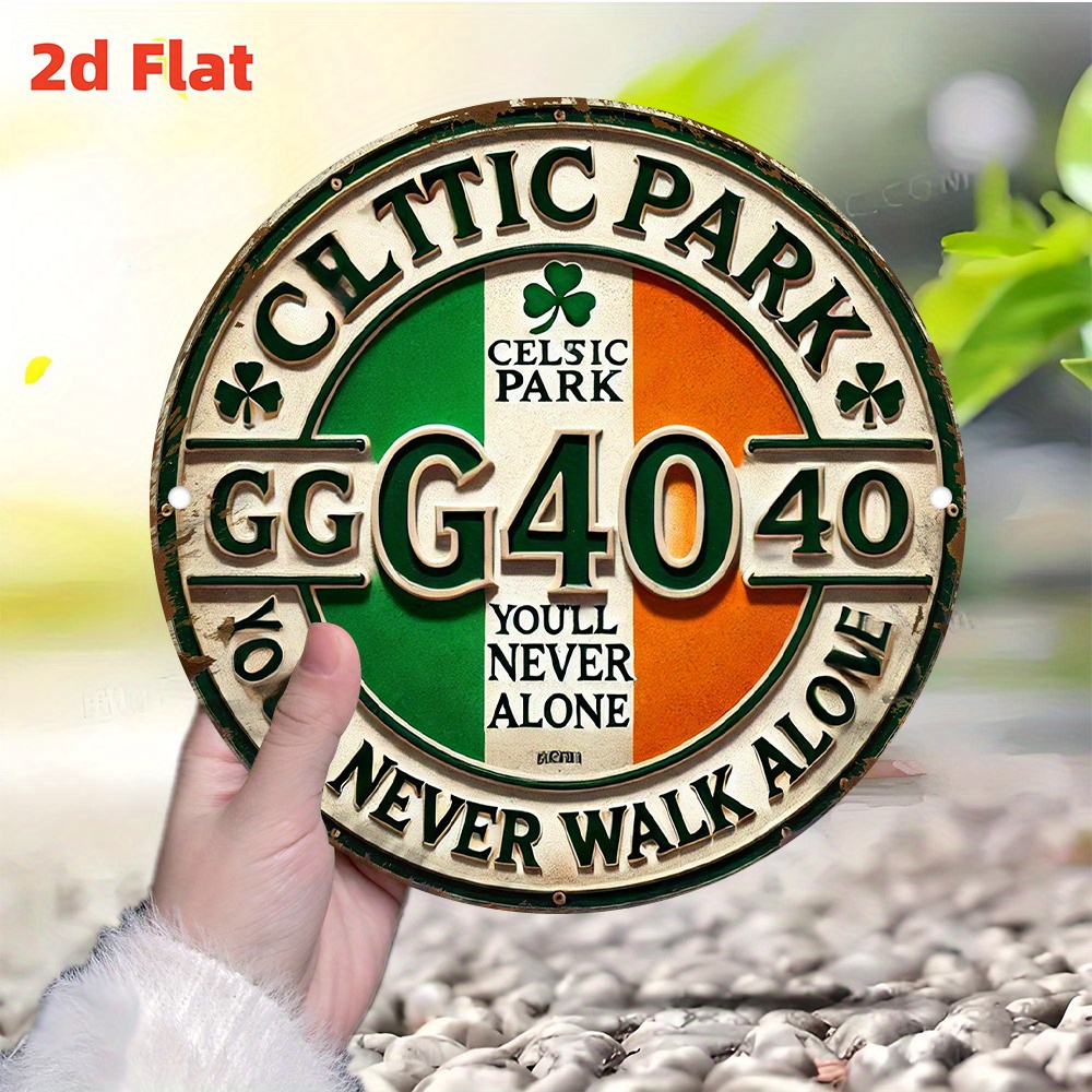 TEMU 2d Flat - Round Vintage- Sign Featuring Celtic Park Design, With Irish Flag Colors And An Uplifting Quote. This Weather-resistant Artwork Is