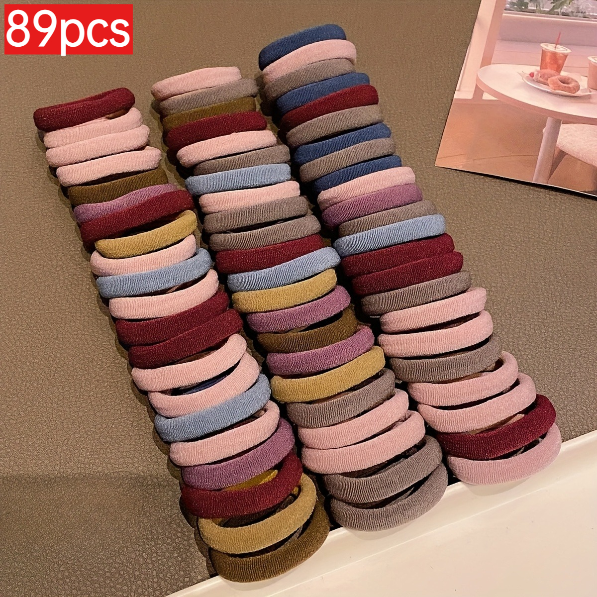 TEMU 89pcs Chouchous Coréens Élastiques et Durables, Élastiques de Jour, Accessoires Cheveux, Bandes de Cheveux pour Femmes