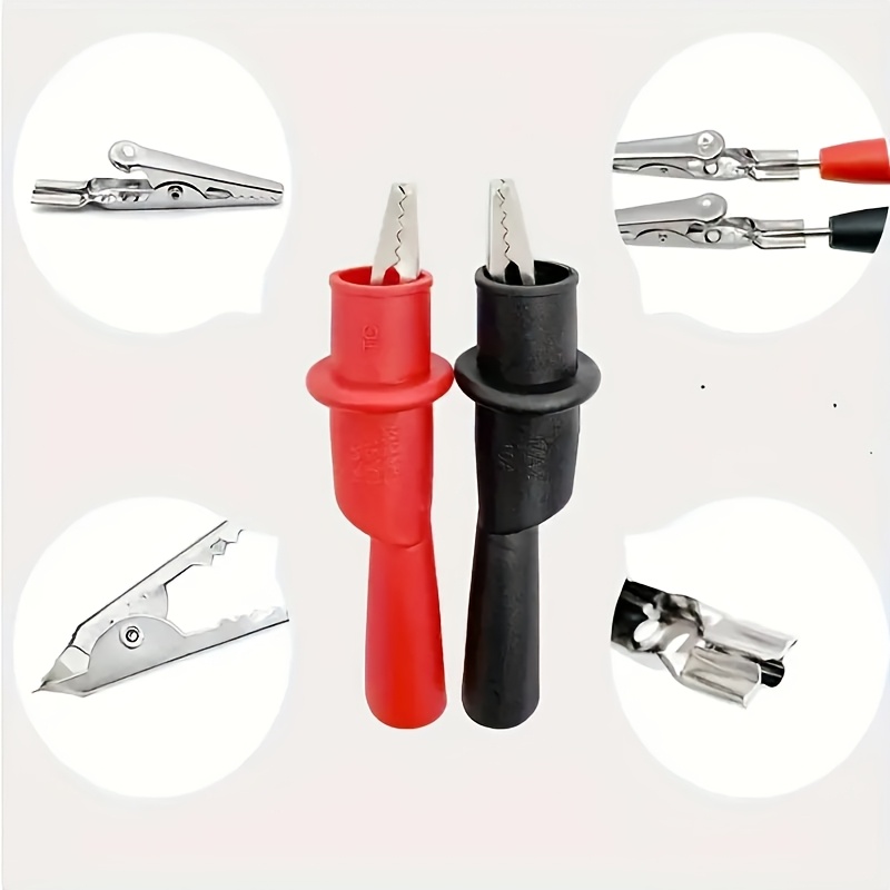 Pinza de prueba de cocodrilo y caimán para multímetro, pinza de prueba - Rojo y Negro, PVC aislado, chapado, accesorio de instrumento de medición industrial