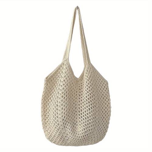 Women s Vintage Hollowed Crochet Beach Tote Bag - Large Capacity Adjustable Shoulder Bag with Stretch Handles, Durable Polyester, Machine Washable, Mixed Colors for Summer Pool, Beach, Casual , Beach Bag, Texture, Intricate