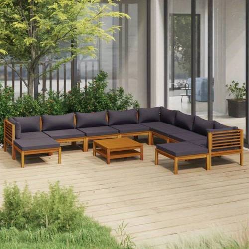 11pcs patio lounge set with cushion solid acacia wood