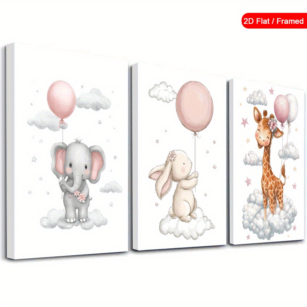 3pcs Wood Frame Pink Balloons Wall Art Prints, Unframed