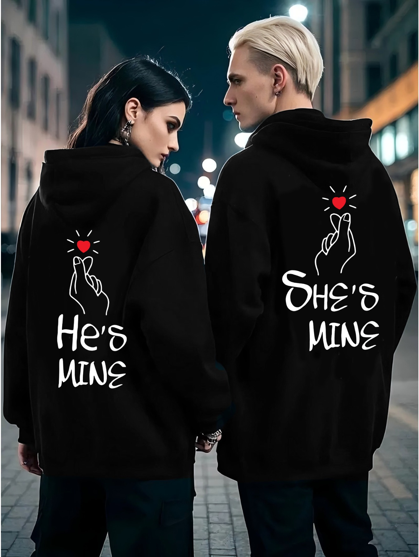couples, evil print couple hoodie 1pc set fall winter youth - Main Image