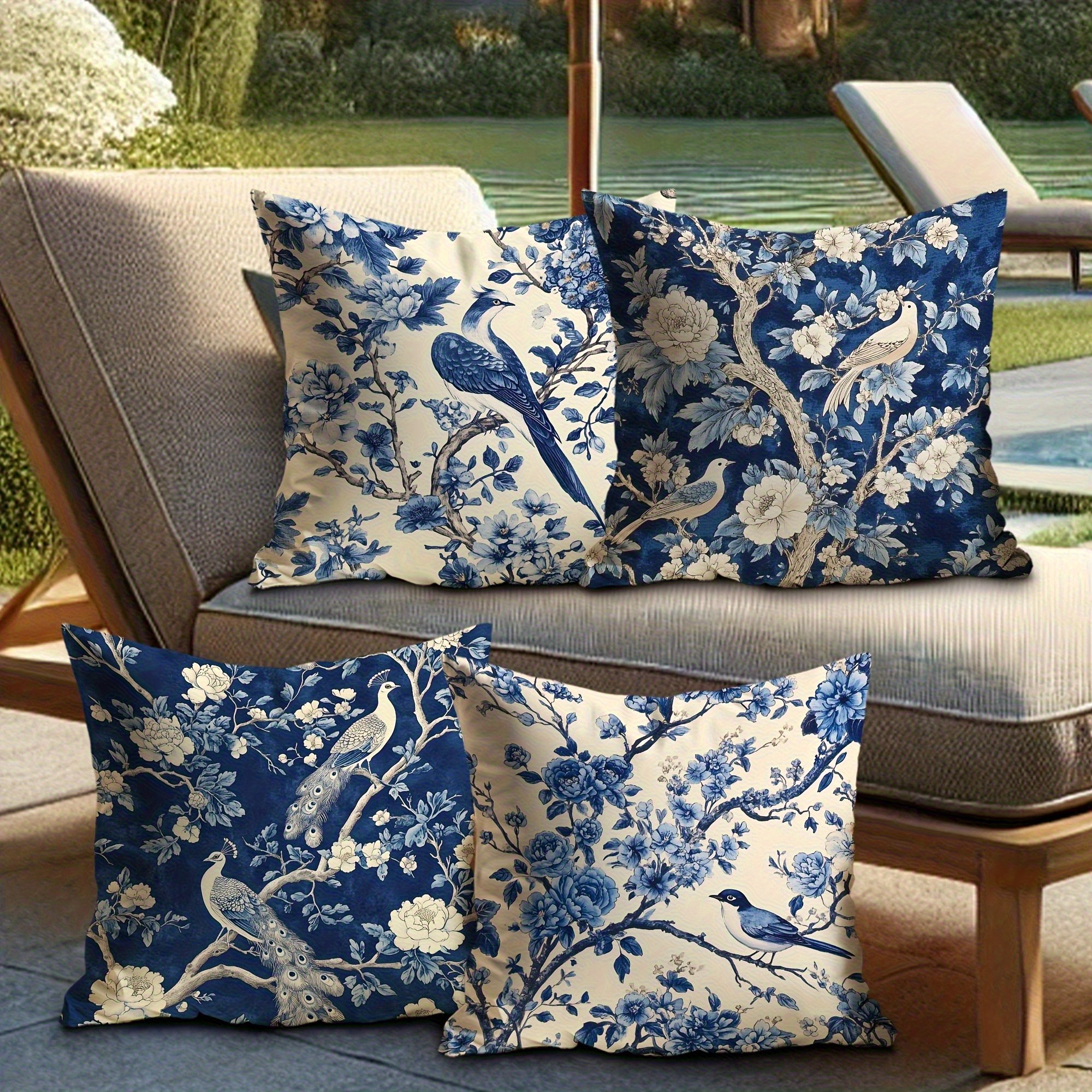 TEMU Set Of 4pcs, Traditional Blue And White Porcelain Pillow Covers; Featuring Blue And White Patterns, It Embarks On A Journey Of Chinese Aesthetic