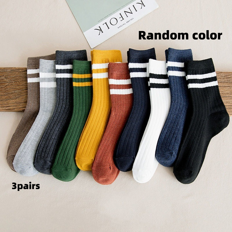 TEMU Random 3 Pairs Unisex -colored Long Socks, Available, Double-ribbed Mid-calf Socks Korean Style Fashionable Versatile Women's Socks, Spring