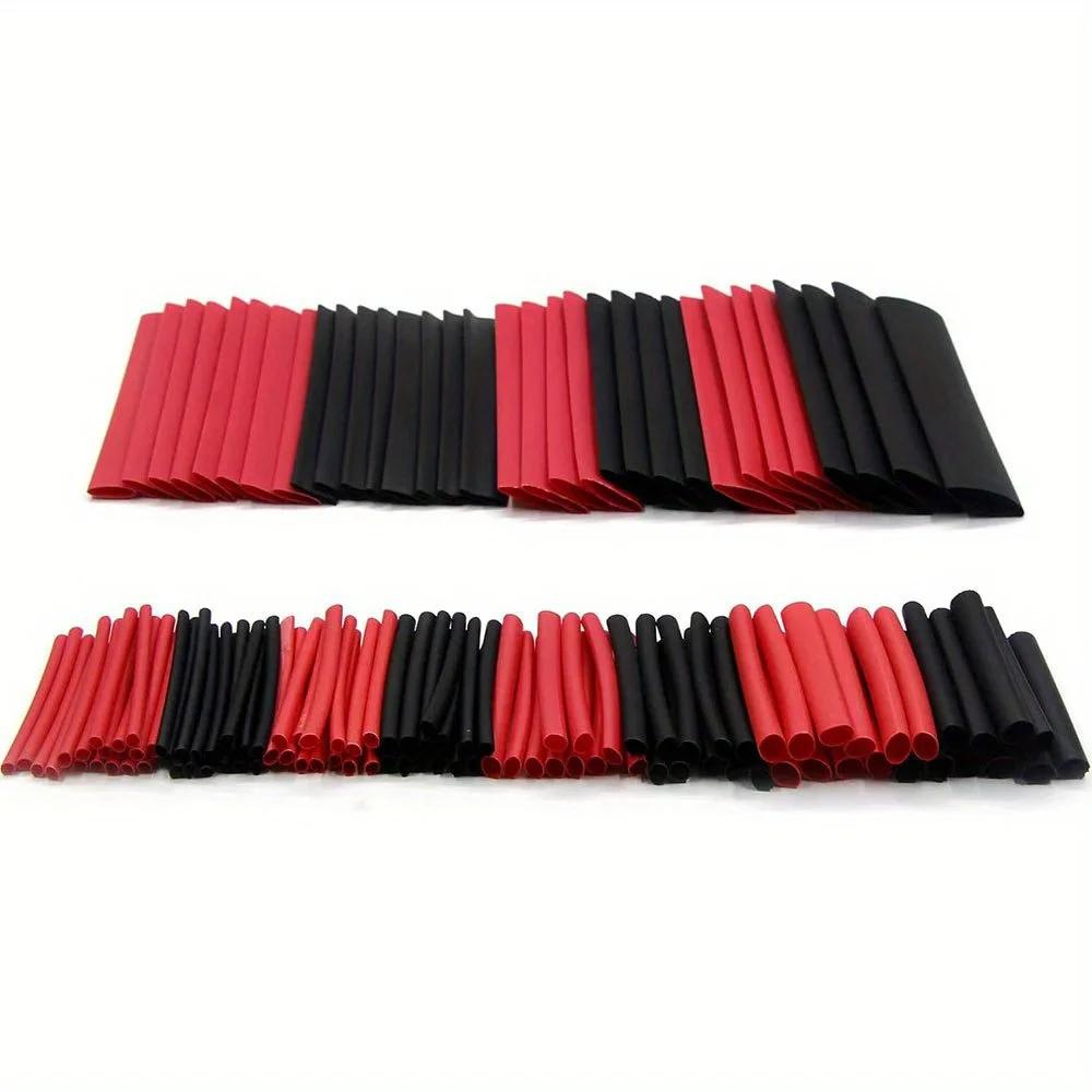 127pcs Black And Red Heat Shrink Tubing 2: 1 Classification Polyolefin Tubing Automotive Cable Conduit Winding Kit