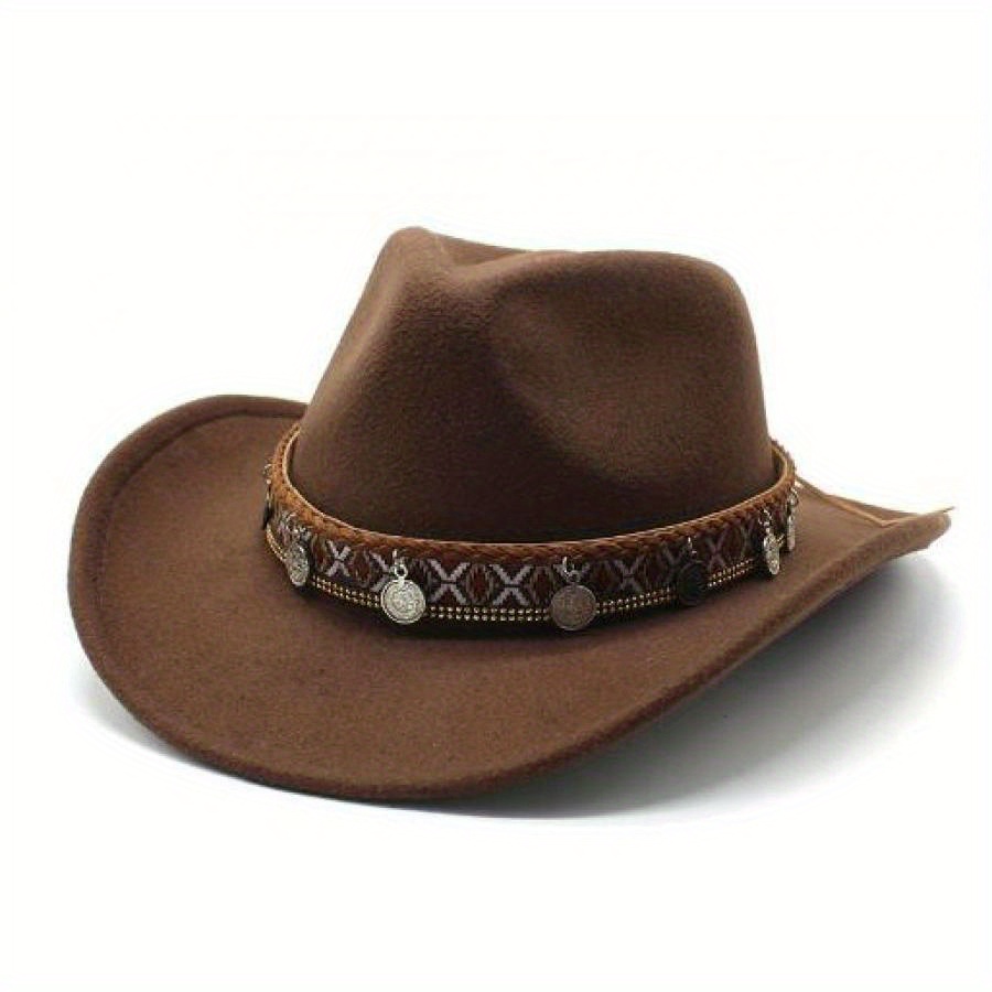 wide brim cowboy hat decorative beaded band - Temu display picture 1