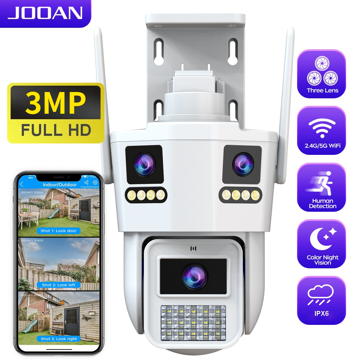 JOOAN Flagship 3MP Trojna Kamera za Zaznavanje, 5G Izkušnja Ultra Visoke Hitrosti, 5X Digitalni Zoom, Trojni Zaslon, IPX6 Razred, Dvojna Zvočna
