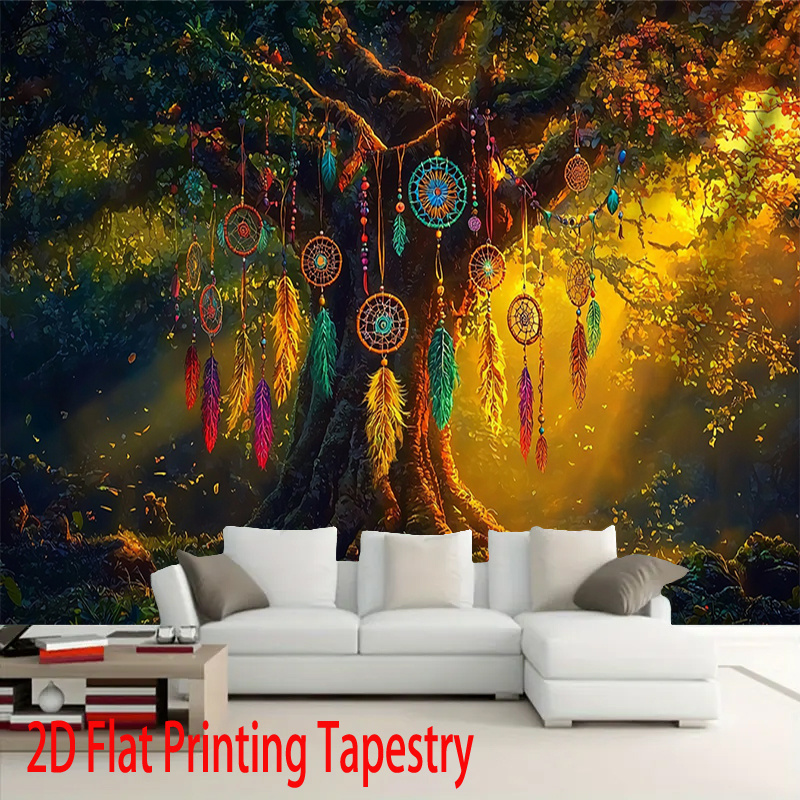 Boho Dreamcatcher Tree Tapestry Fantasy Forest Wall Hanging Decor_voghion.com