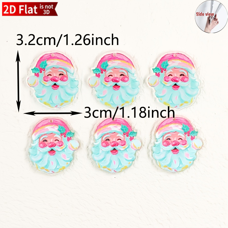 TEMU 2d Flat 6pcs Christmas Winter Cartoon Cute Santa Claus Multicolor, Acrylic Material Jewelry Making Supplies, Suitable For Necklace, Earrings,