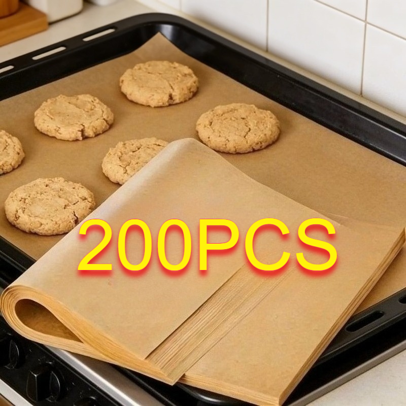 TEMU 200-sheet Pack - High-quality Baking Paper, Suitable For Cakes, Bread, Pizza, And Other Foods, Compatible With High-temperature Ovens And Air