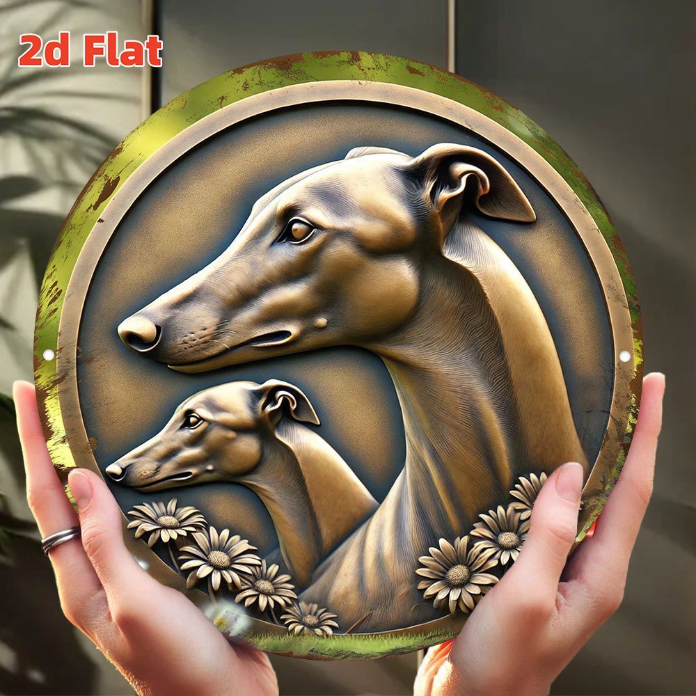TEMU 2d Flat, 2d Flat "greyhound" Metal Wall Art - Durable Racing Dog Decor With Floral Accents, Ideal For Gyms, Bars, Or Sports-themed Spaces,