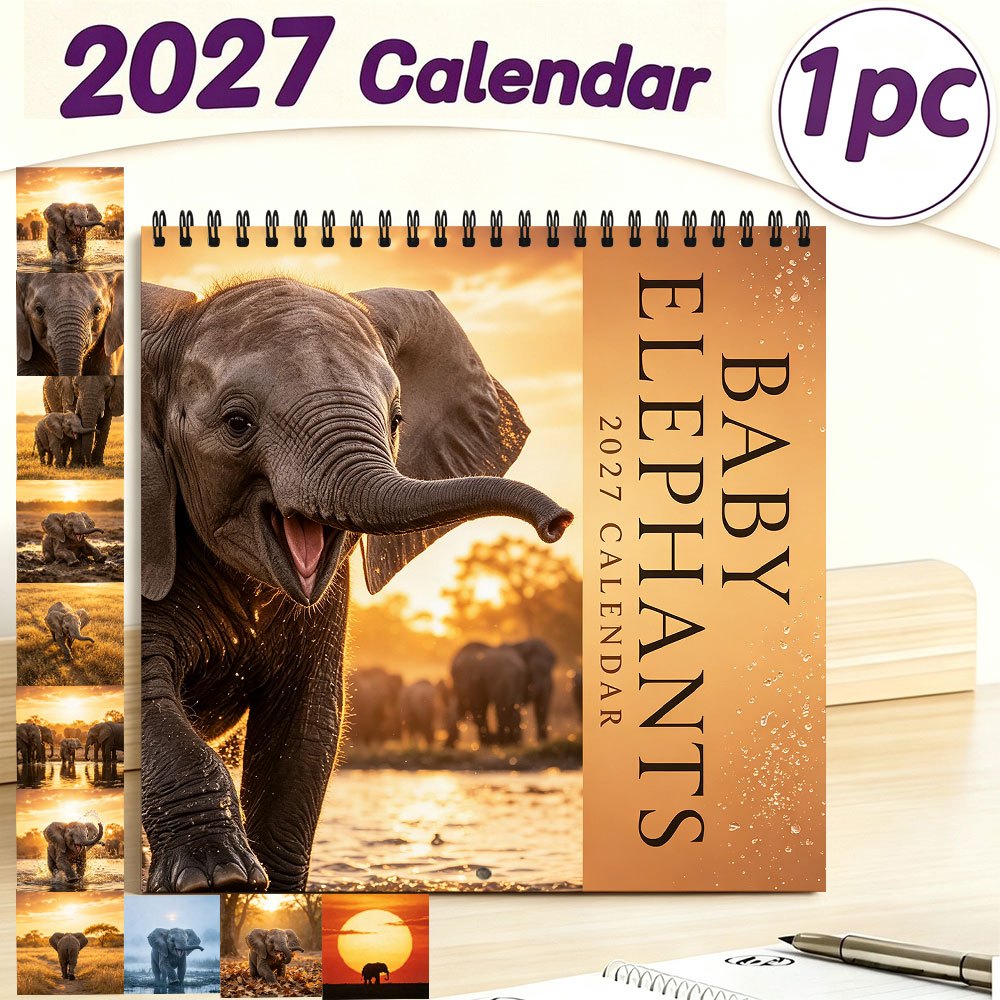 TEMU 8.3 X 8.3 Inches Baby Elephants Themed Monthly Wall Hanging Calendar Suitable For Christmas Halloween New Year Back To School Gift Home Office