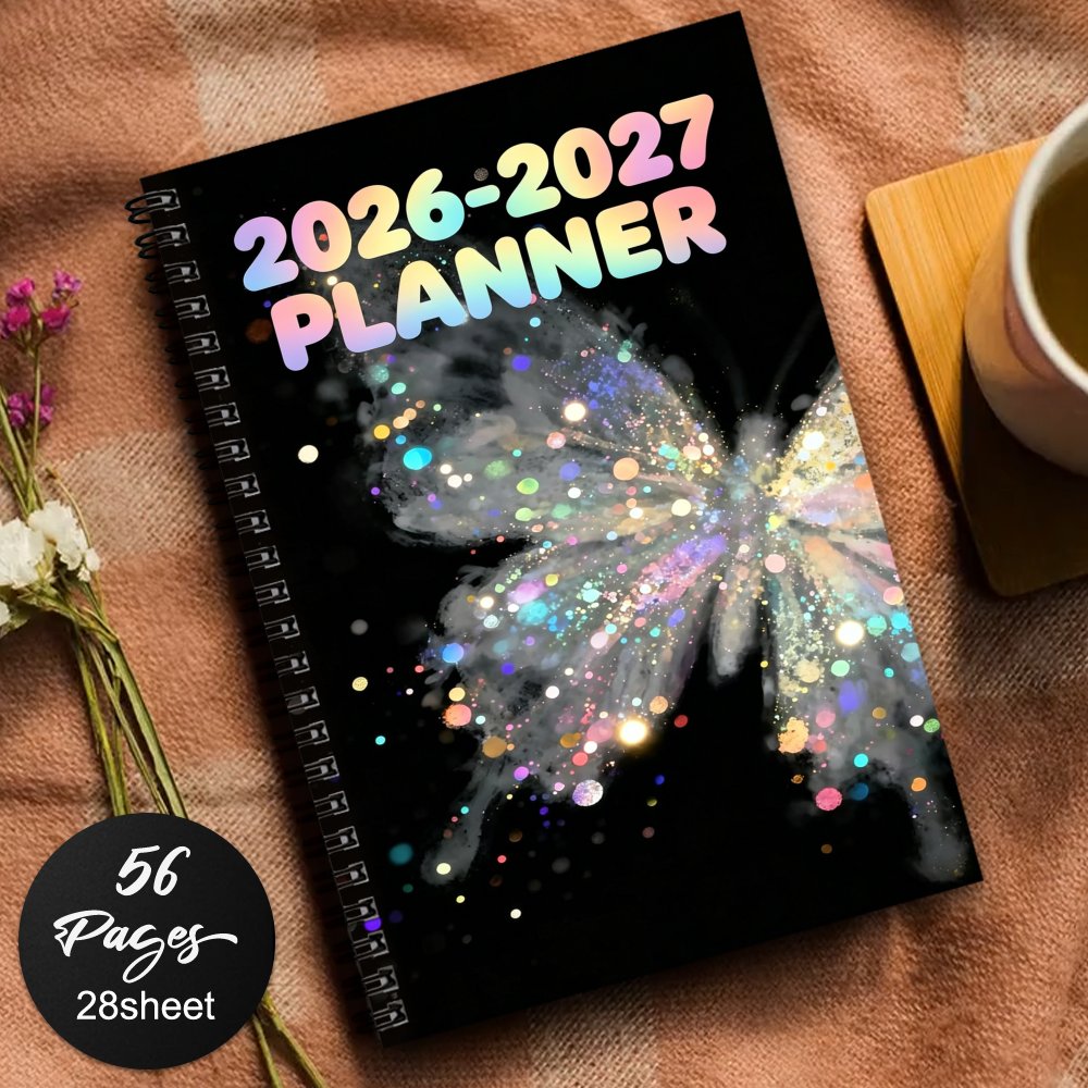 TEMU 1 agenda 2026-2027, calendrier, cahier à spirale, journal parfait pour avec motif papillon à paillettes