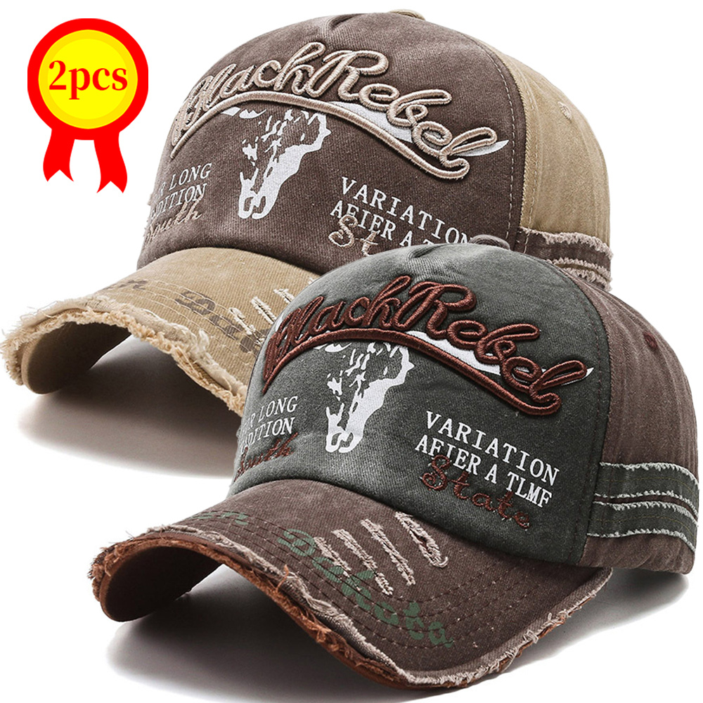 2pcs mens spring summer vintage embroidered letter washed baseball cap vintage sun hat unisex duckbill cap outdoor casual adjustable baseball cap suitable for  