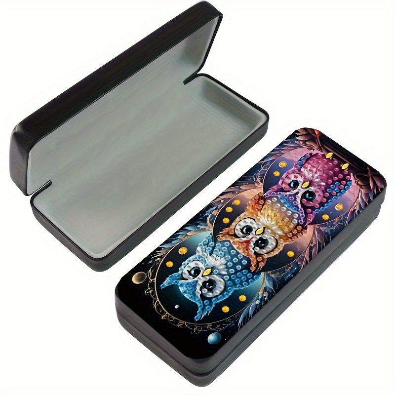 TEMU 1pc Kit de Peinture d'Art en Cristal Étui à Lunettes en Combinaison, Série Animal 5D Motif de Chouette de Dessin Coloré, Motif de Peinture de