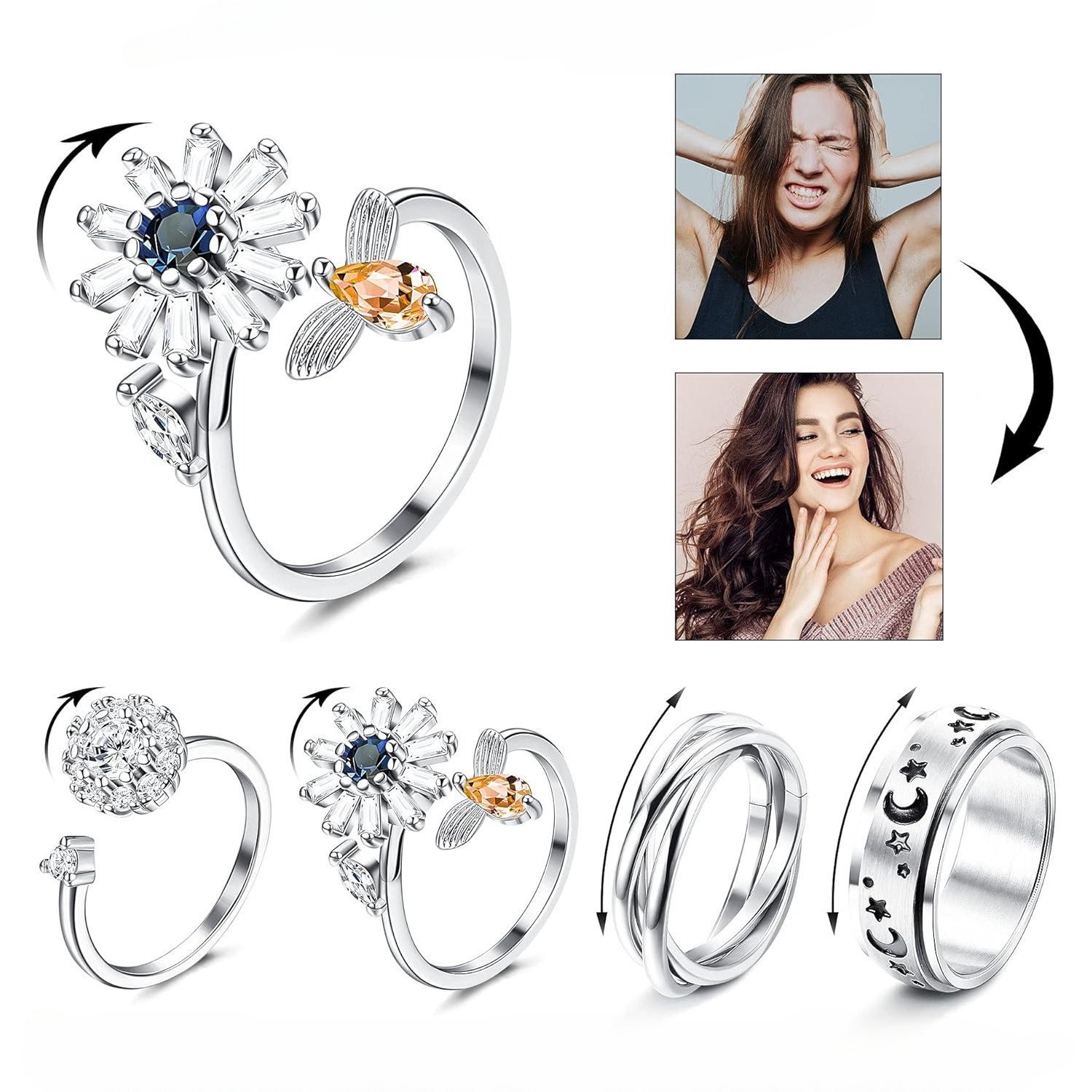 a collection of four fidget spinner rings made of 316l stainless steel suitable for   women and men ideal for wedding or promise purposes Product details 0