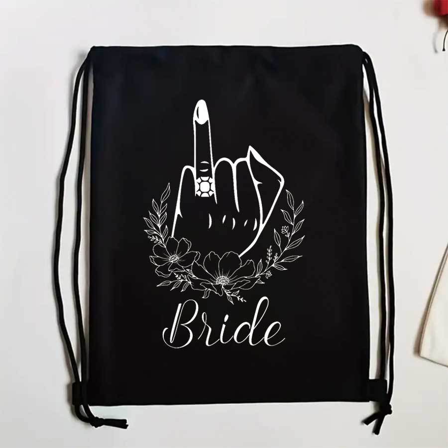 E-shop 1 Stück Braut-Druckmuster Schwarze Zugbeutel, Weiches Material Tragbarer Organizer, Ideal für Urlaub, Fitness, Einkaufen, Sport Yoga, Frühlings-
