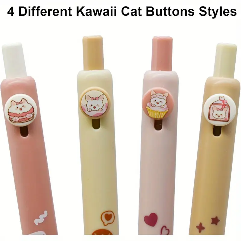 8pcs cute cat pens with retractable gel pens design black ink durable plastic cat lovers and party favors cat accessories school stationery design smooth writing Product details 2