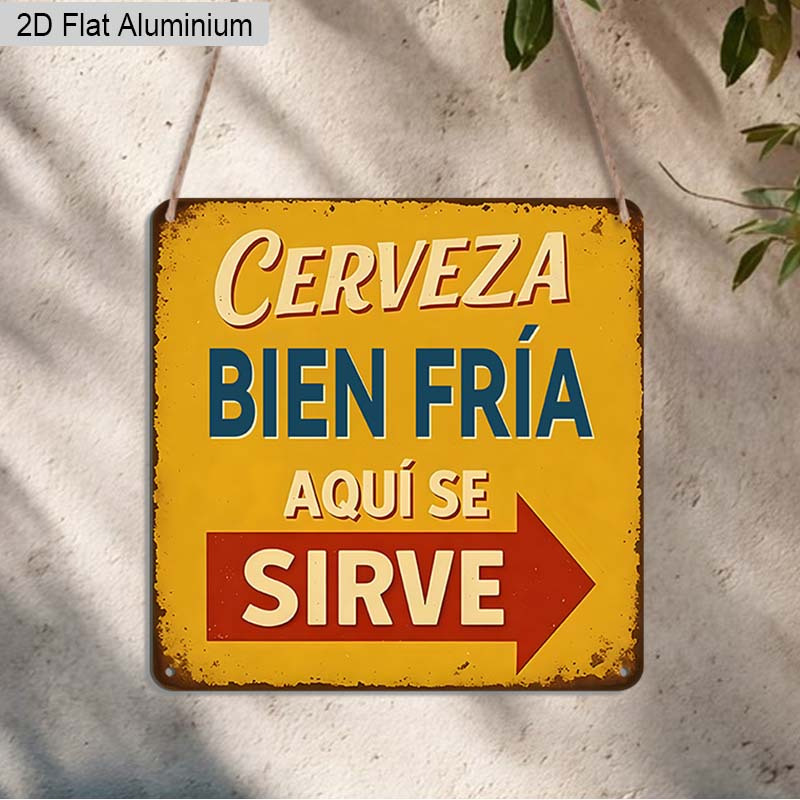 TEMU 2D, 1 pieza Placa decorativa de aluminio para cerveza, letrero con en español "Cerveza Fría", decoración para restaurante , decoración para