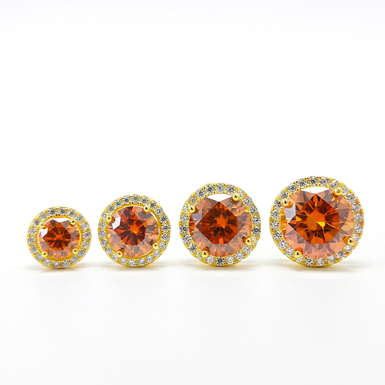 Women's 0.5/1/2/3 Carat 925 Silver Orange Moissanite Round-Shaped Golden Studs