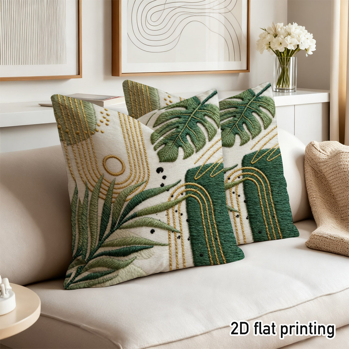 TEMU 2 pezzi 40X40 cm Copricuscino in velluto Boho con foglie tropicali in , federe per cuscini decorativi per la casa, cuscino non . Con chiusura a